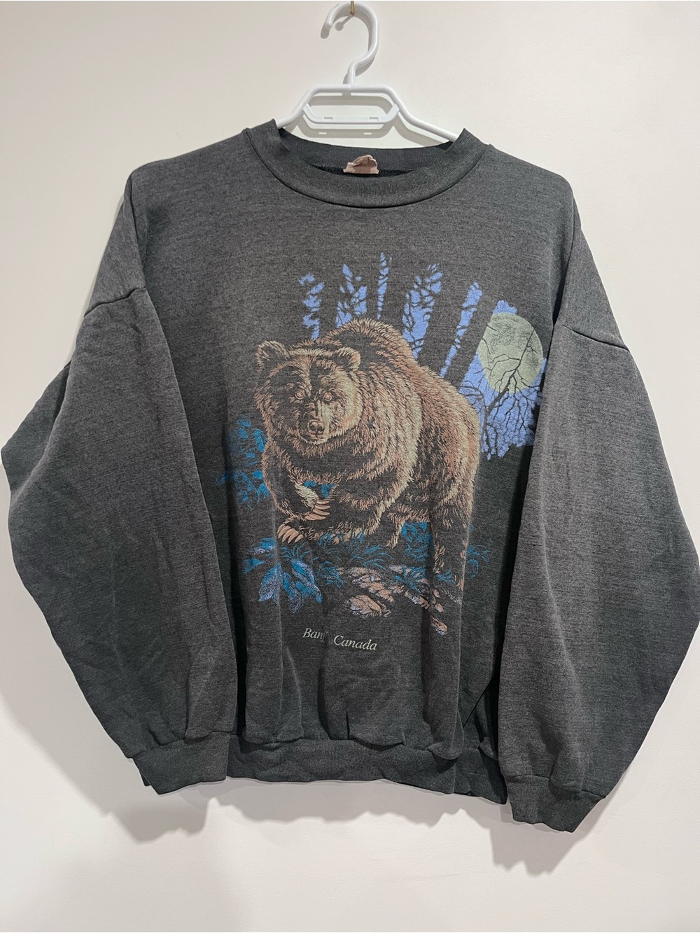 Vintage 90s Banff Canada Bear Crewneck Sweatshirt Charcoal Oversized Sweater